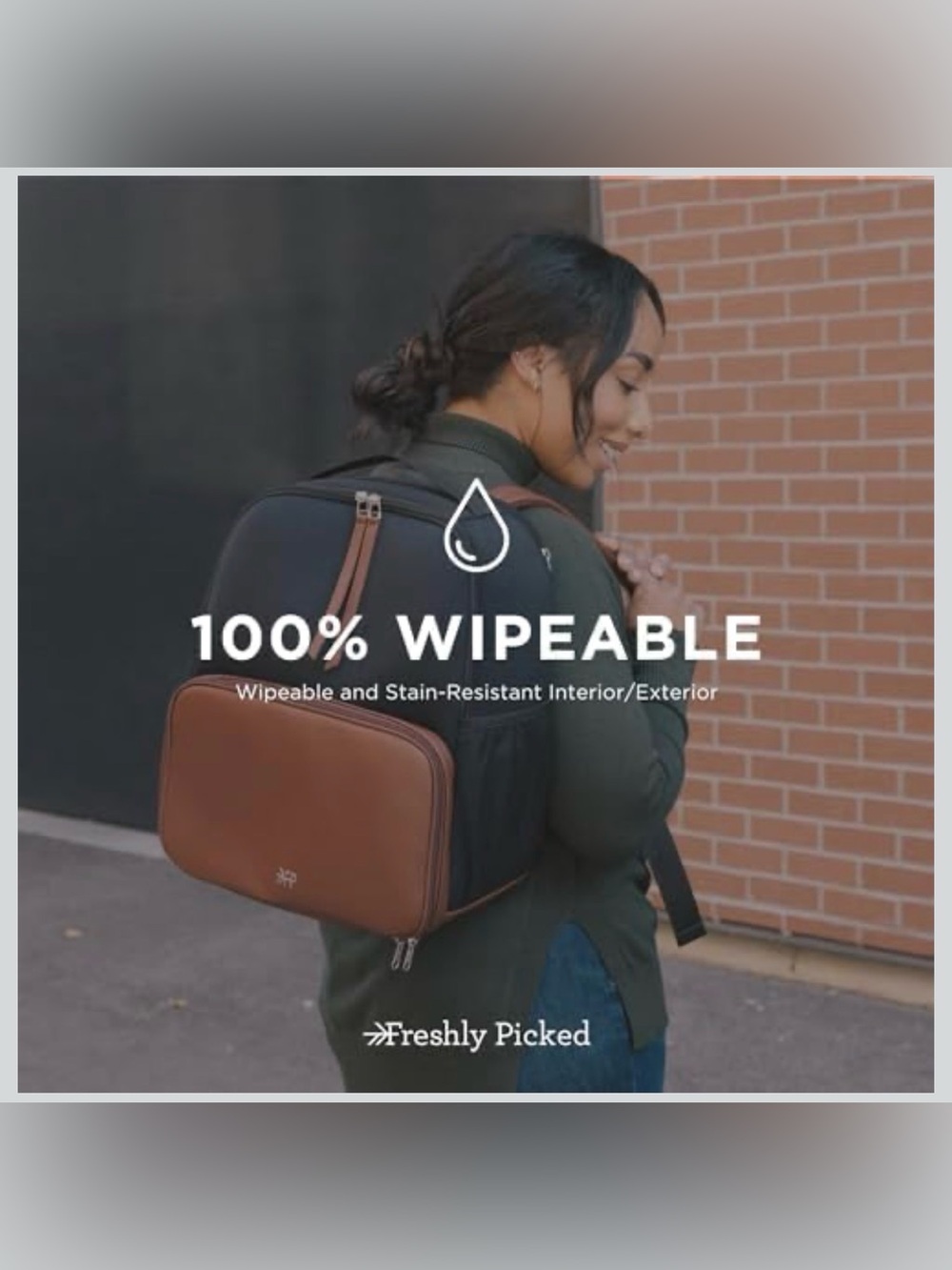 Freshly Picked Black Neoprene and Brown Vegan Leather Mom Travel Backpack - Picture 12 of 14